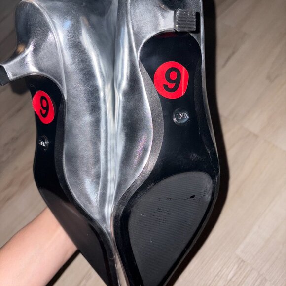 Zara Silver Metallic Genuine Leather Midi Heels with Pointed Toe 6 - Picture 8 of 8